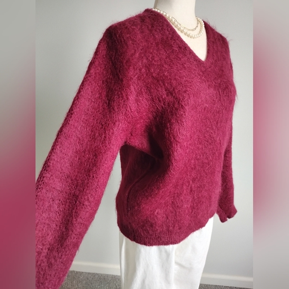 Shag-a-Mo Virgin Wool V-Neck Sweater Burgundy Curt Cobain Vintage 60s Size Med - Picture 4 of 11